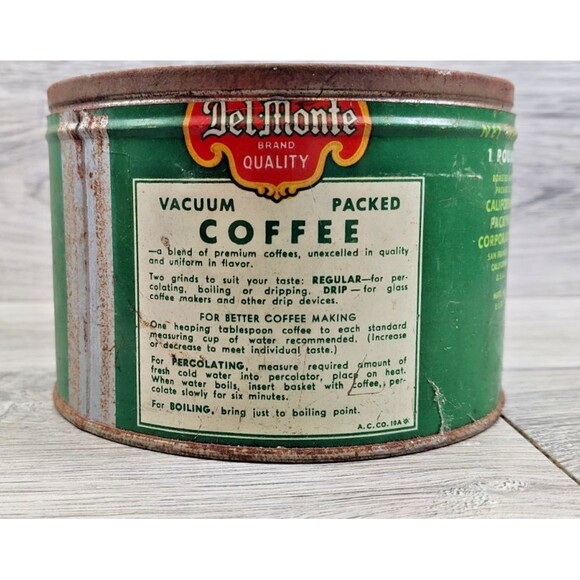 Vintage Del Monte 1 LB Coffee Can Has Patina - Picture 5 of 10